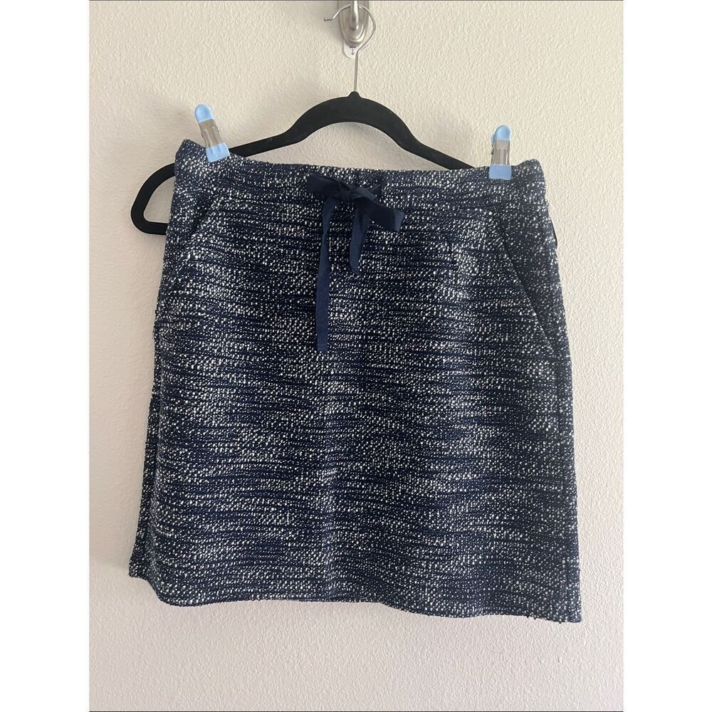 LOFT Petites Navy Boucle Tweed Mini Skirt Drawstring Waist SP